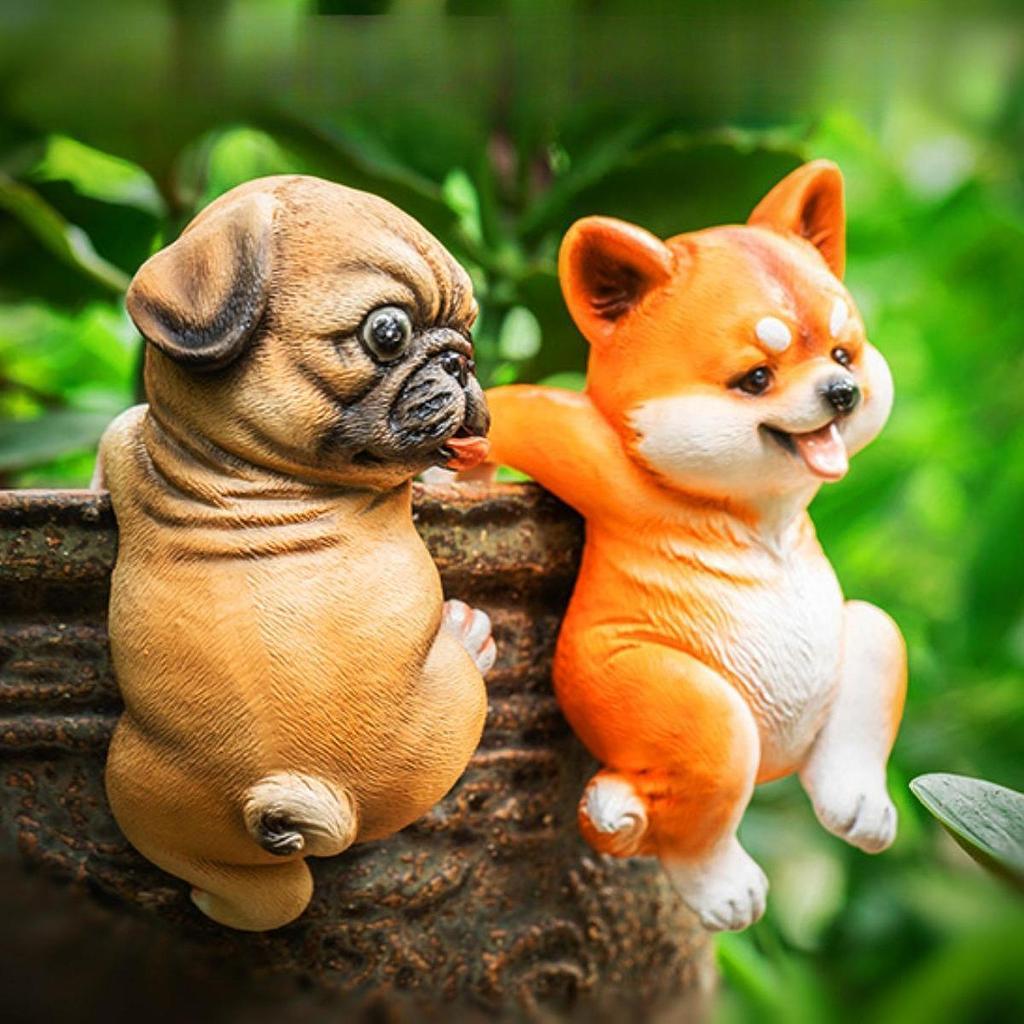 Ogród Pies Statua Doniczka Dekoracja Doniczka Mikro Krajobraz Dekoracja Rękodzieło Zwierzę Rzeźba do Dekoracji Zewnętrznej Domu