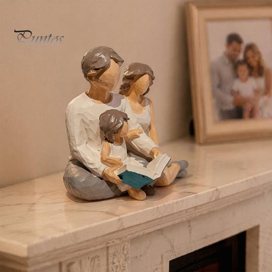 Warm Family Reading Decor Figurine Resin Statue, Abstract Faceless Parent Child Sculpture, Hand-Painted Minimalist Thoughtful Christmas Gift