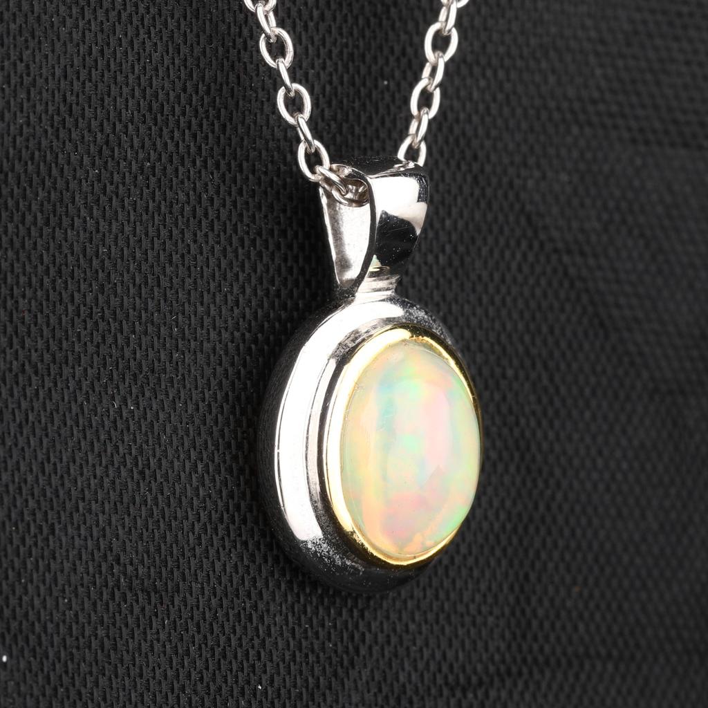 Ethiopian Opal Pendant 925 Sterling Silver Rhodium Fine Jewelry Gift for Her