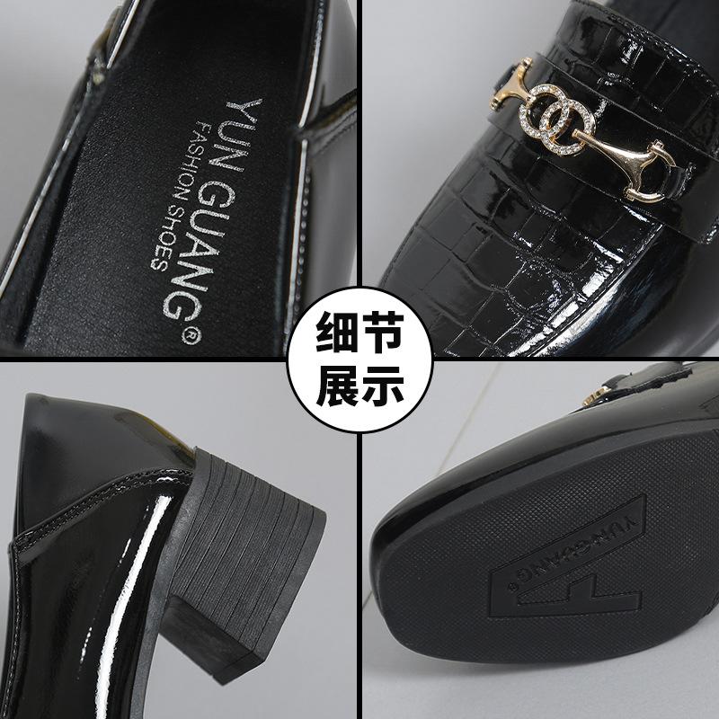Loafers Women'S British Style High Heel Patent Leather Small Leather Shoes Spring And Autumn Square Head Single Shoes Work Shoes