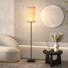 Modern Floor Lamp with Faux Linen Shade and Foot Switch, for Living Room and Bedroom, Metal, Black