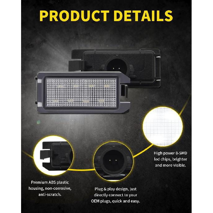 LED License Plate Lights 8-SMD Bright White Tag Lamp Assembly Compatible with Jeep 2014- Grand Cherokee, 2014-2017 Compass, 2014-2017 Patriot, Pack