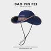 Japanese Embroidered Large Brim Bucket Hat Spring and Summer Outdoor Hiking Climb Sunshade Western Cowboy Cap for Women's