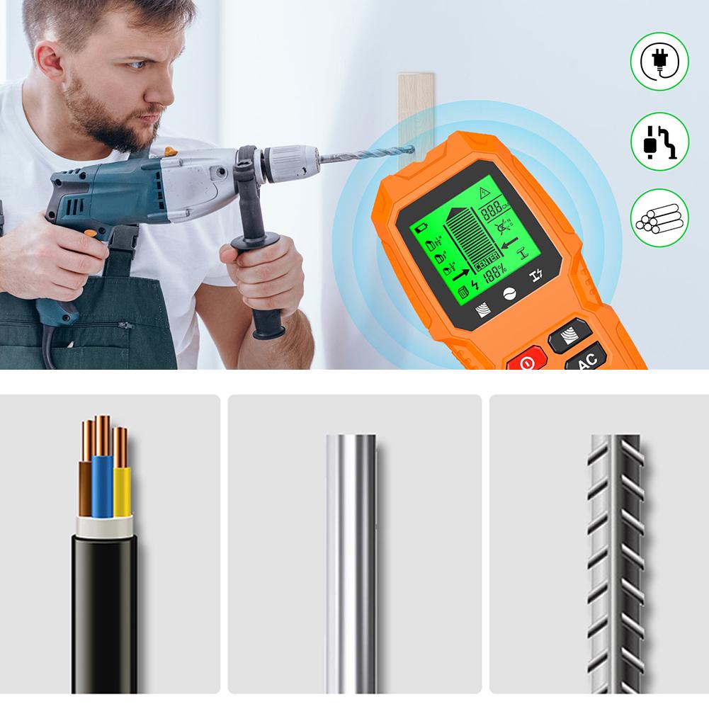 Elektrický nástěnný snímač 7 v 1 s LCD Display Detektor svorníků Vysoká přesnost pro dřevěné magnetické kovové kovové AC dráty