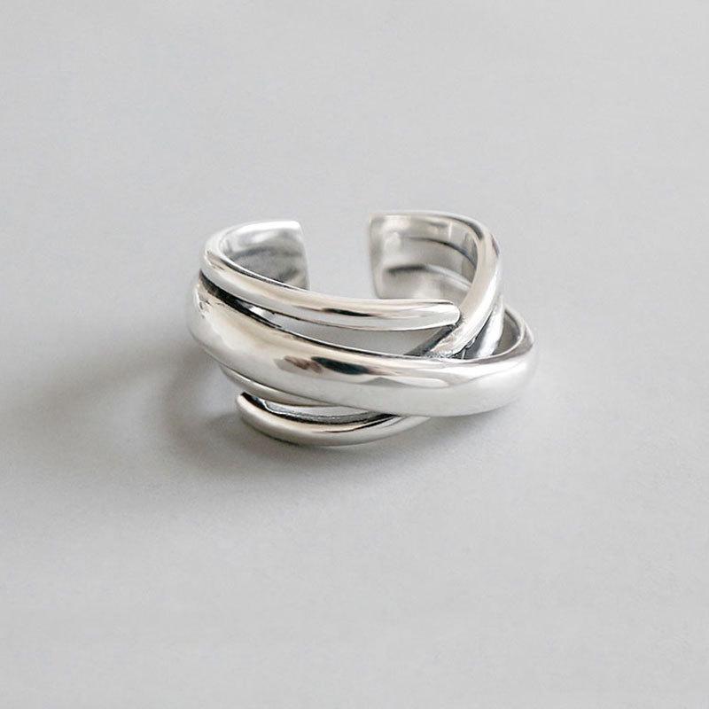 Korean Vintage Knotted Woven S925 Sterling Silver Ring for Women
