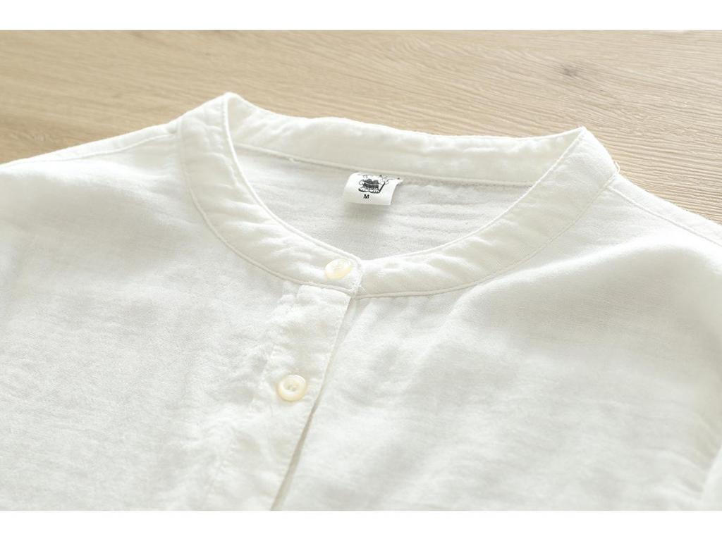 Women's Stand Collar Pure Cotton Shirt - Loose Double Layer Cotton Gauze