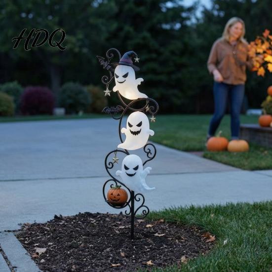 Holiday Lawn Art for Path Halloween Ghost Garden Stake Cute Ghosts 2D Flat Metal Yard Decorations Sign Outdoor Decoration Pathway Patio Front Porch