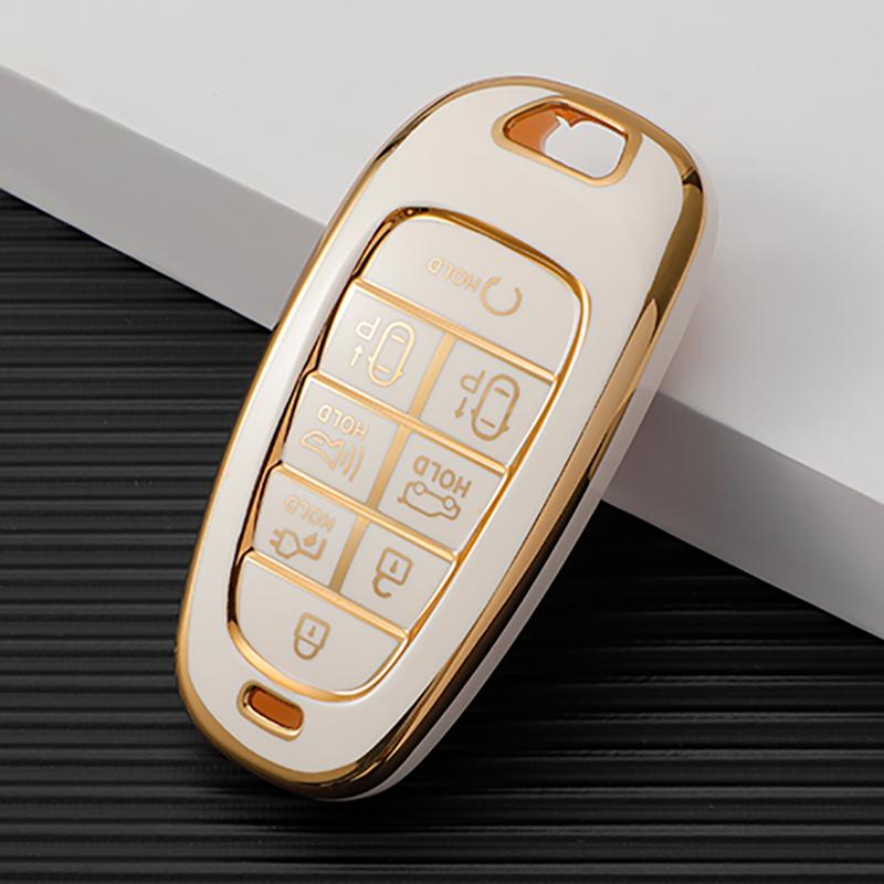 8-knappars mjuk TPU bilnyckelfodral Fob för Hyundai Sonata Hybrid NEXO NX4 Nya Grand Santa Fe Tucson 2021 2022 Keyless Entry Accessories