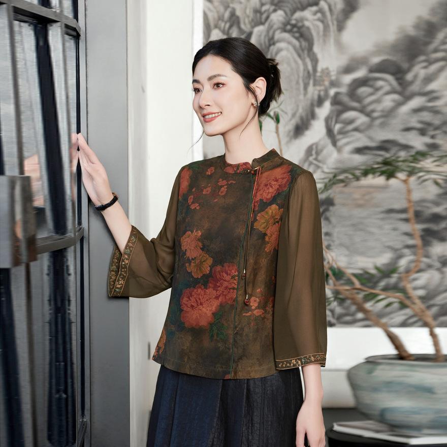 Xiangyun yarn mulberry silk shirt top women's new silk printed shirt