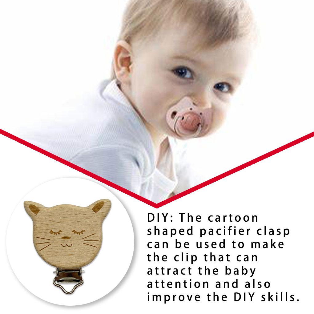 Infant Wood Cartoon Animal Shaped Pacifiers Anti-lost Chain Clip Teething Portable Clips Handicraft for Feeding Care