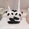 2 Niedliche Panda Toiletten-Zahnbürstenhalter, Hochtemperaturgebrannte Keramik Ultra Glatt, Bohrfreier Manueller Zahnbürstenständer Aufbewahrungsregal für Paare