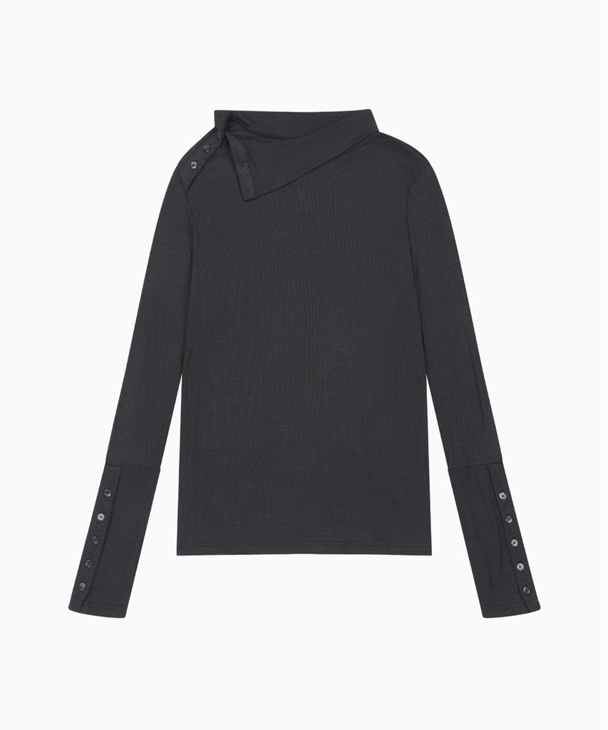 Ohesio Two-Way Button Turtleneck T-Shirt, Charcoal