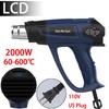 Industrial LCD Display Heat Gun 2000w Hot Air Gun Tool Handheld Electrical Heat Air Machine with 2-temp Settings 4 Nozzles
