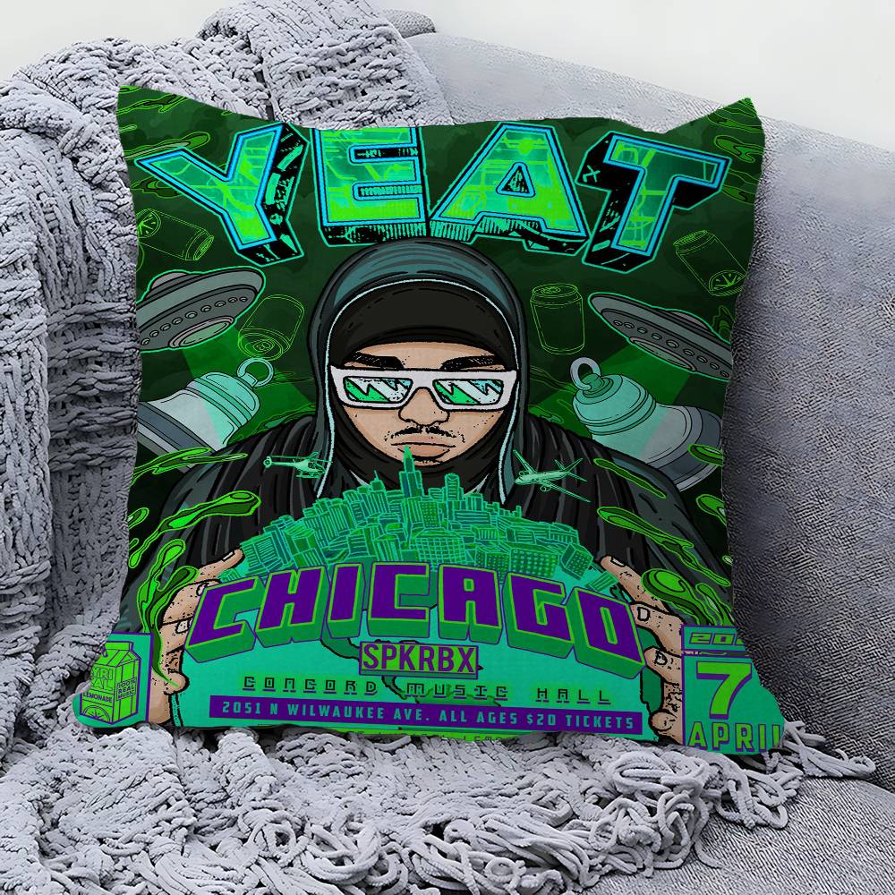 Pop Hip Hop Rapper Yeat Pillow Gift Home Office Decoration Bedroom Sofa Car Cushion Cover Case 45x45