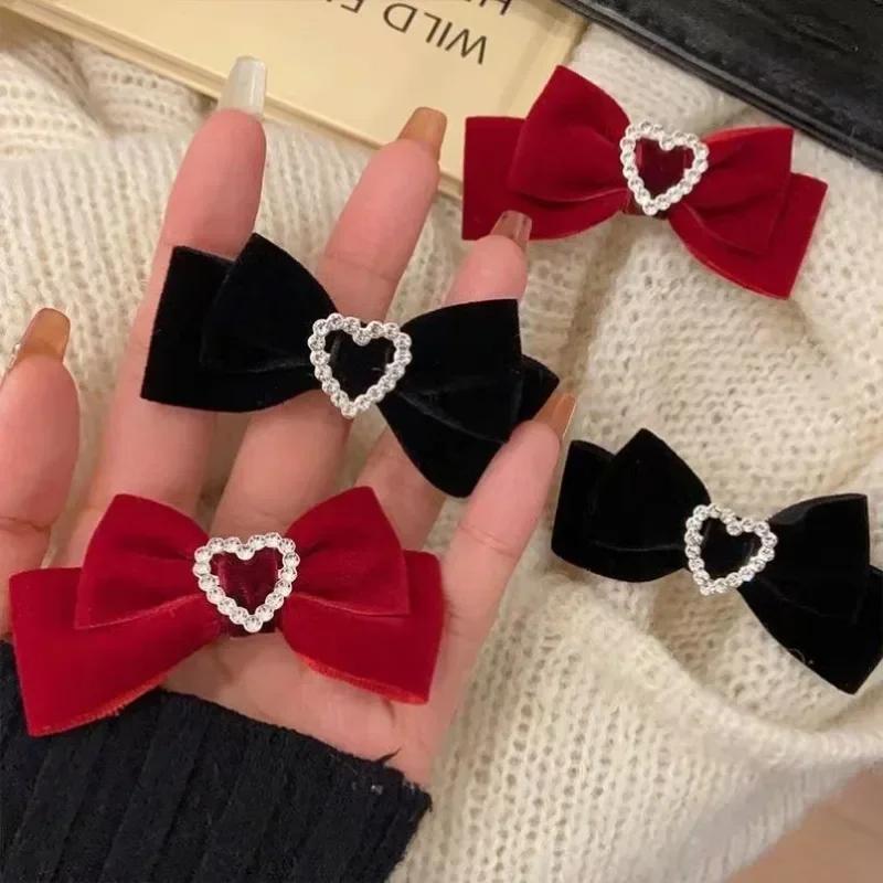 2pcs Elegant Princess Velvet Baby Hair Clip Sweet Belt Bow Heart Style Barrettes Cute Kids Girl BB Clip Children's Headwear