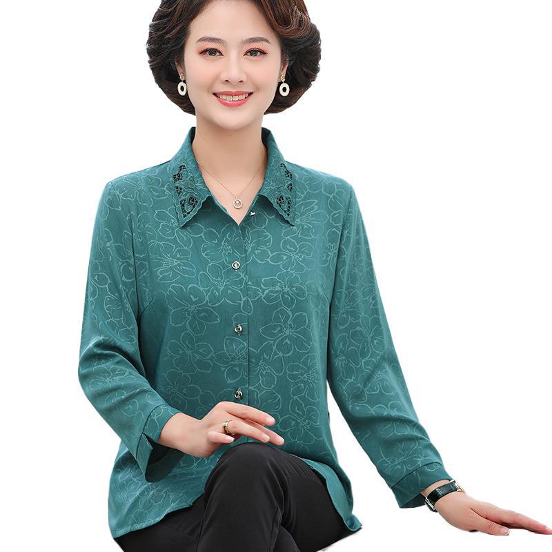 Luxurious Silk Lapel Shirt for Middle-Aged Women - Summer, Lightweight, Long Sleeve, Loose Fit, Mulberry Silk