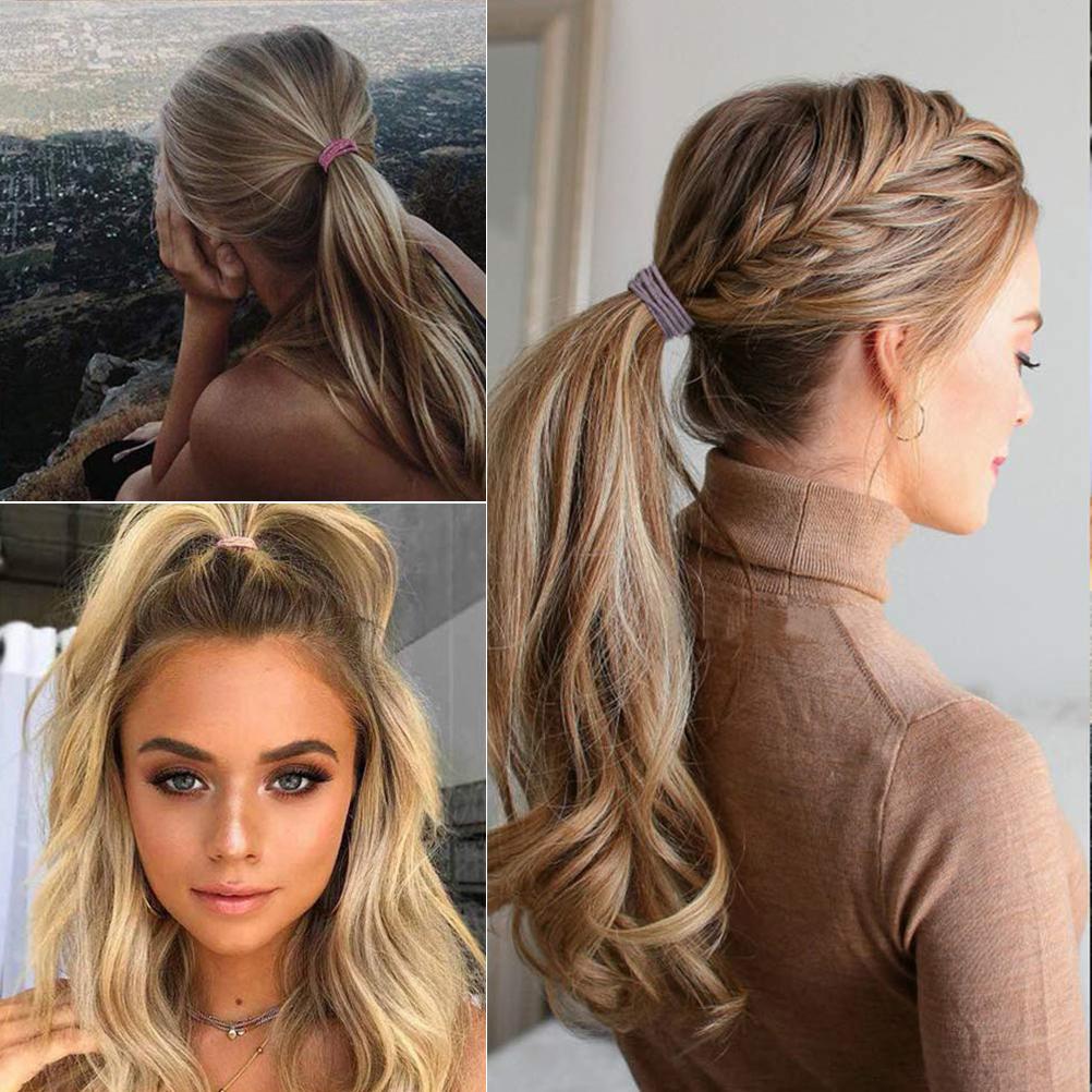 50Pcs Girls 3 In 1 Hair Ties Elastic Headband for Ponytail Holders Thick Heavy and Curly Hair Accessories