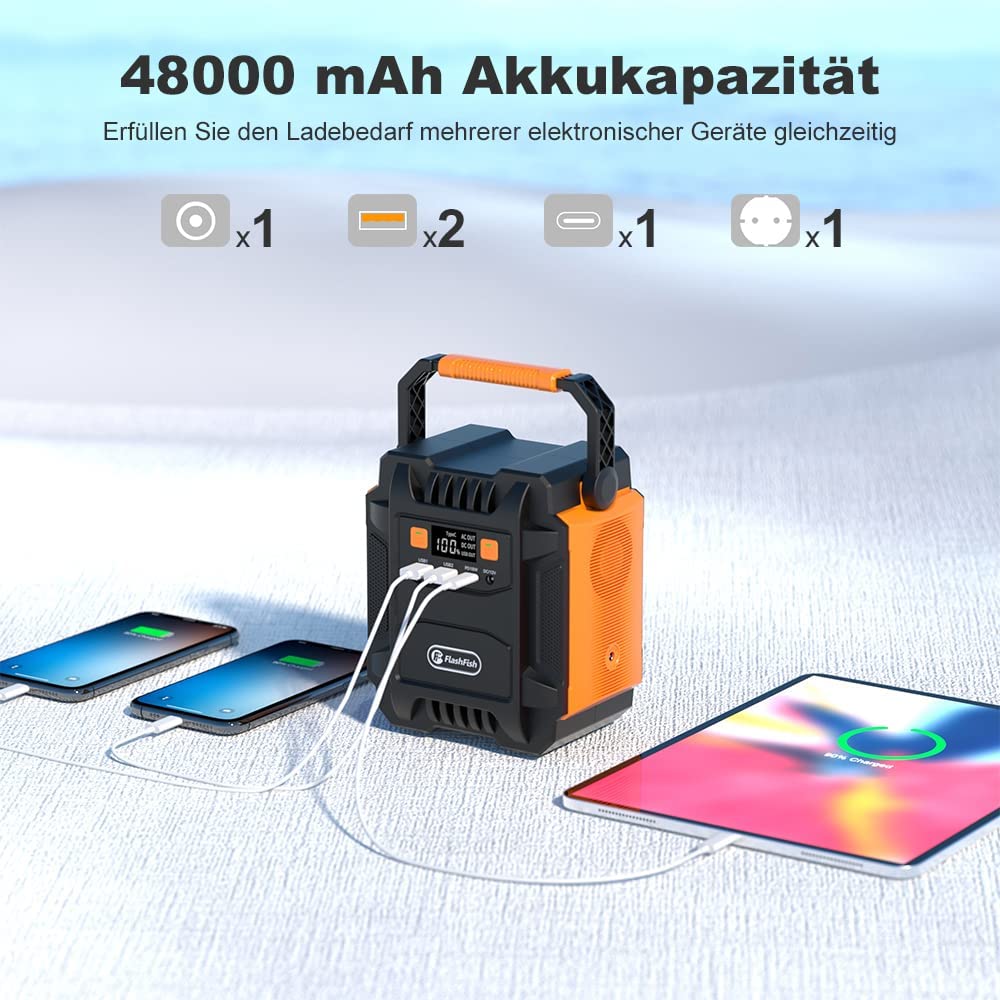 Flashfish A201 Portable Power Station 172.8Wh/48000mAh Large Capacity 200W Output 3  Recharging Methods