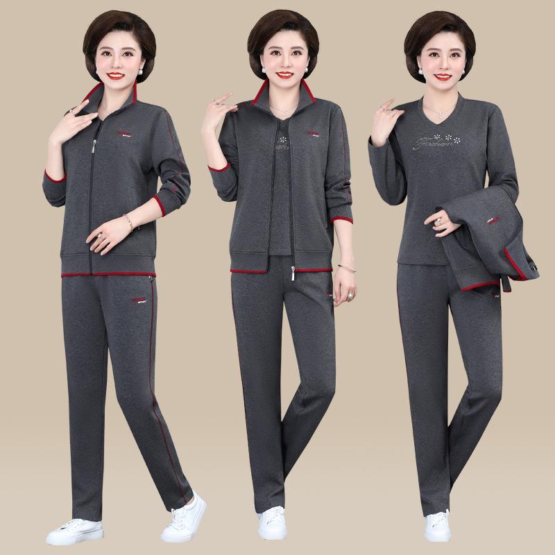 Women's Plus Size Casual Sports Suit - Spring/Autumn Loose Three-piece Set for Middle-aged Moms