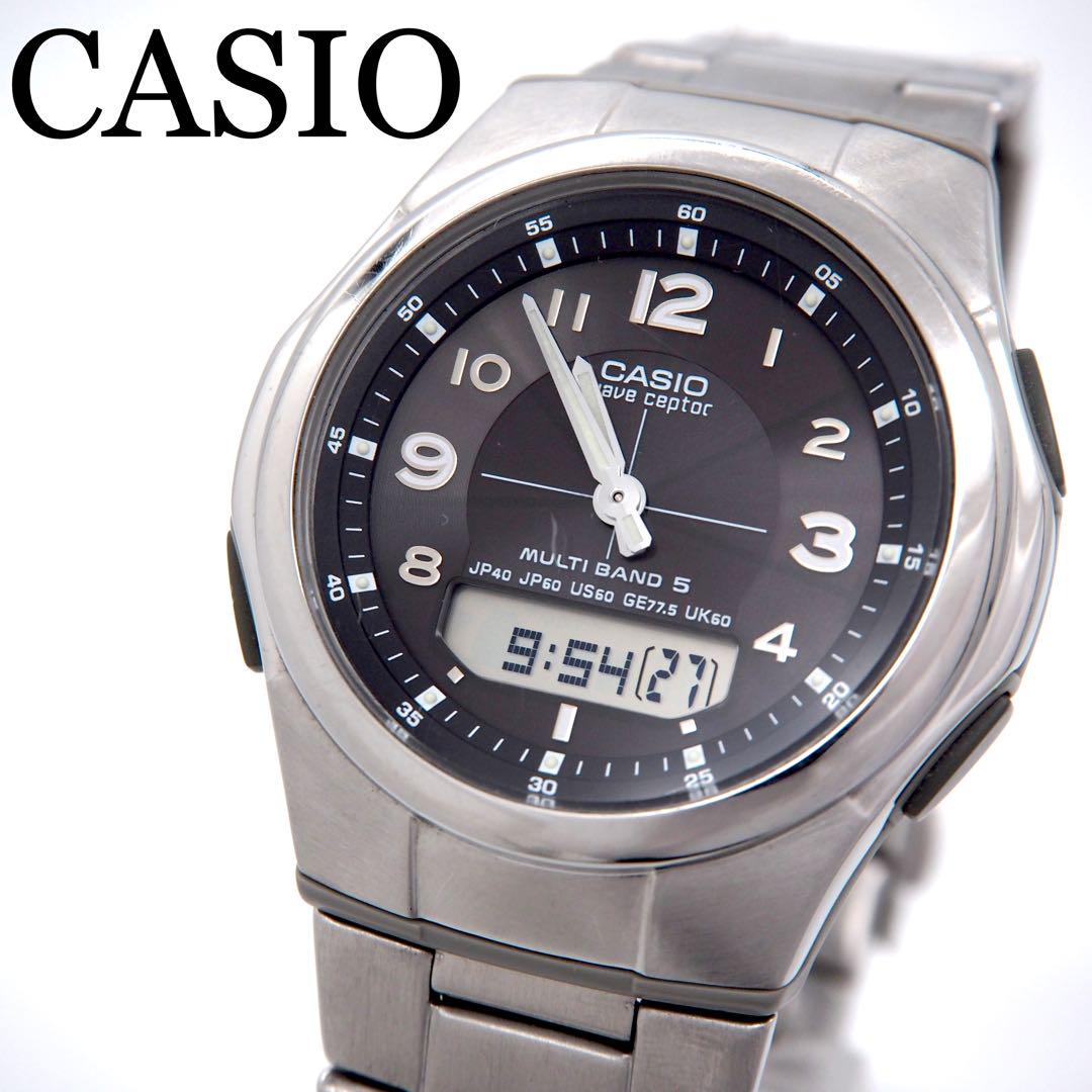 

[USED] 402 CASIO Wave Scepter Radio-Controlled Solar Analog-Digi Men s Watch, Black