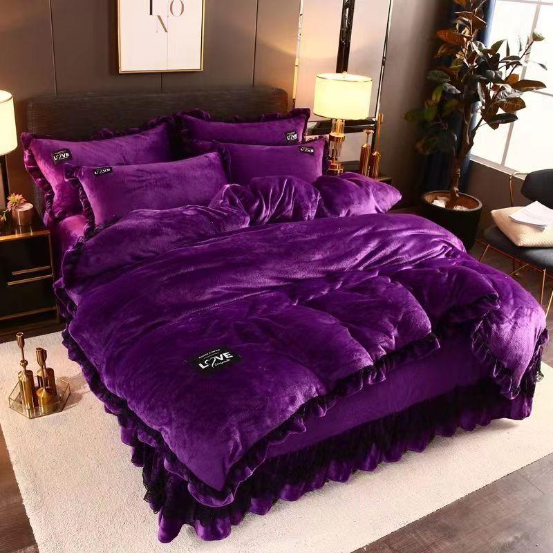 King size/Queen size/Full Size Sheet Quilt Cover Pillowcase Set Thick Cotton Bedroom Simple Bedding High Quality