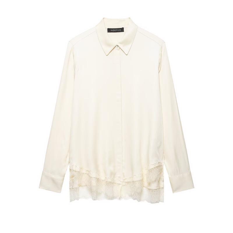 2026 Spring European & American Style Versatile Lace Silk Satin Shirt