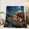 Squirrel Dreams Under Moonlight Blanket Flannel Blanket for Bed, Sofa, Camping, Hiking, Picnic Essentials, Gift for Family Fan Gifts