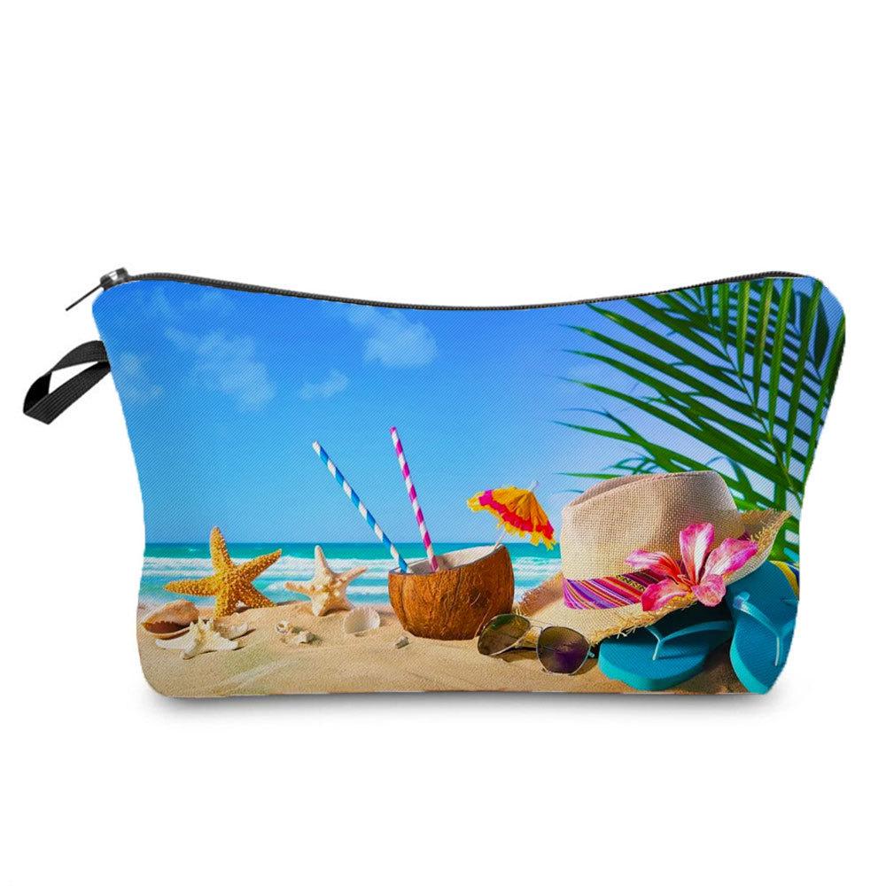 Damen Ozean- und Strand-Print Kosmetiktasche Toilettenartikel Organizer Reiseaufbewahrungsetui 6414