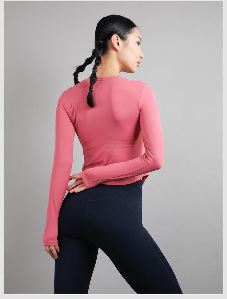 Women's 2025 Nude-Feel Yoga Set: Chest-Pad, Finger-Hole, Slim-Fit, Long Sleeve