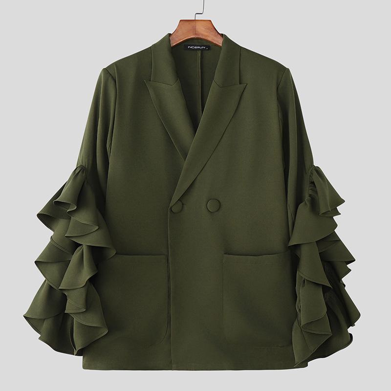 

INCERUN Мужские лацканы с оборками, рукава с разрезами, повседневные свободные пиджаки для вечеринок 4XL зелёный