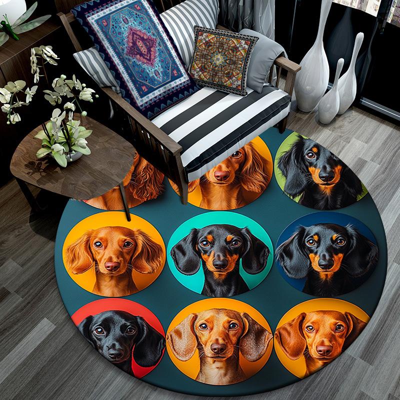 Dachshund Round Area Rug,Carpet Rug for Living Room Bedroom Sofa Playroom Decor,Non-slip Floor Mat