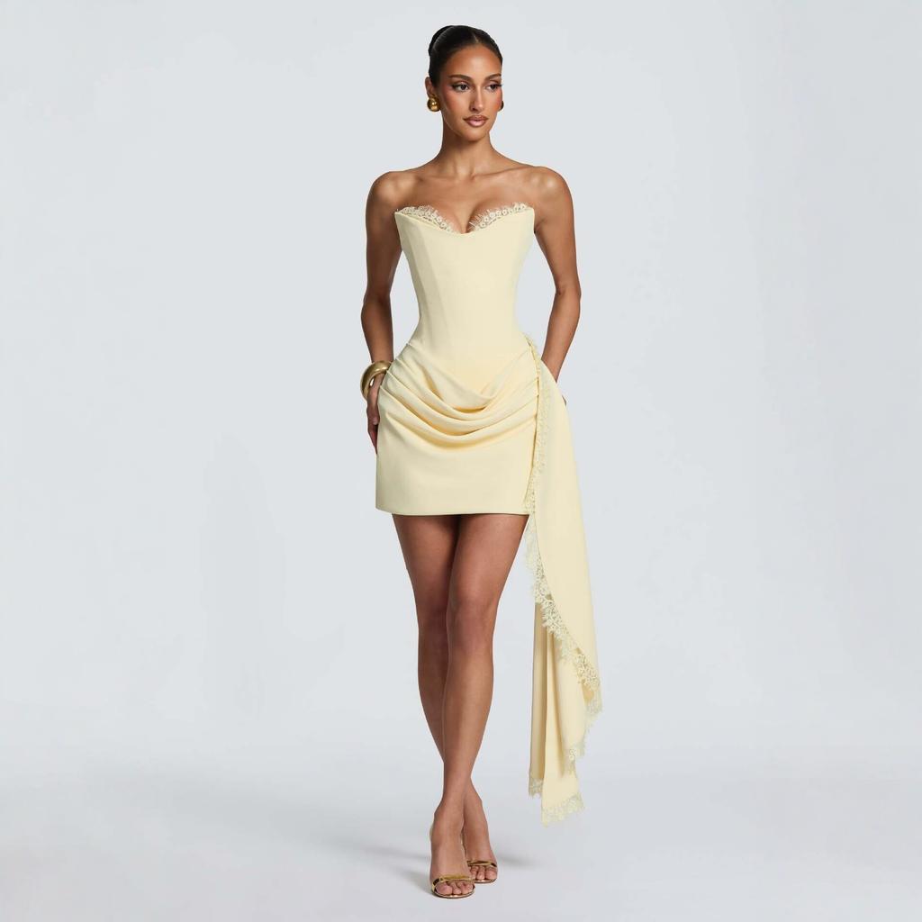 New light luxury tube top drape backless sexy lace dress
