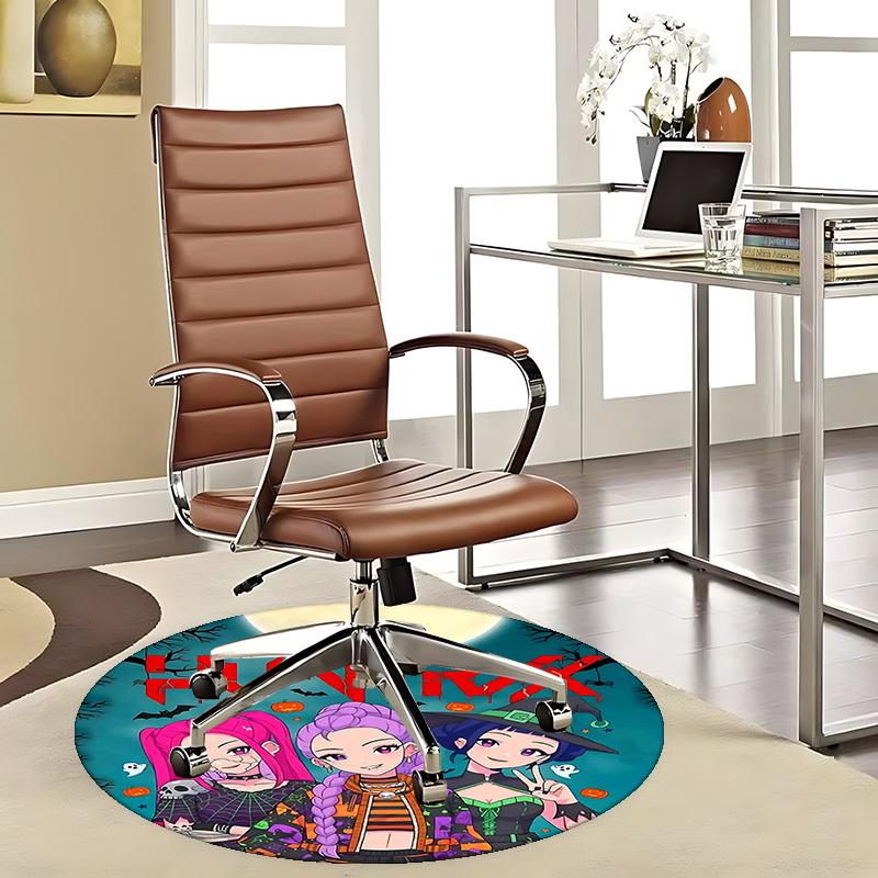 1pc HUNTRX Halloween Theme Round Carpet  Anime Cartoon Design Office Chair Mat, NonSlip Rug for Home 80cm