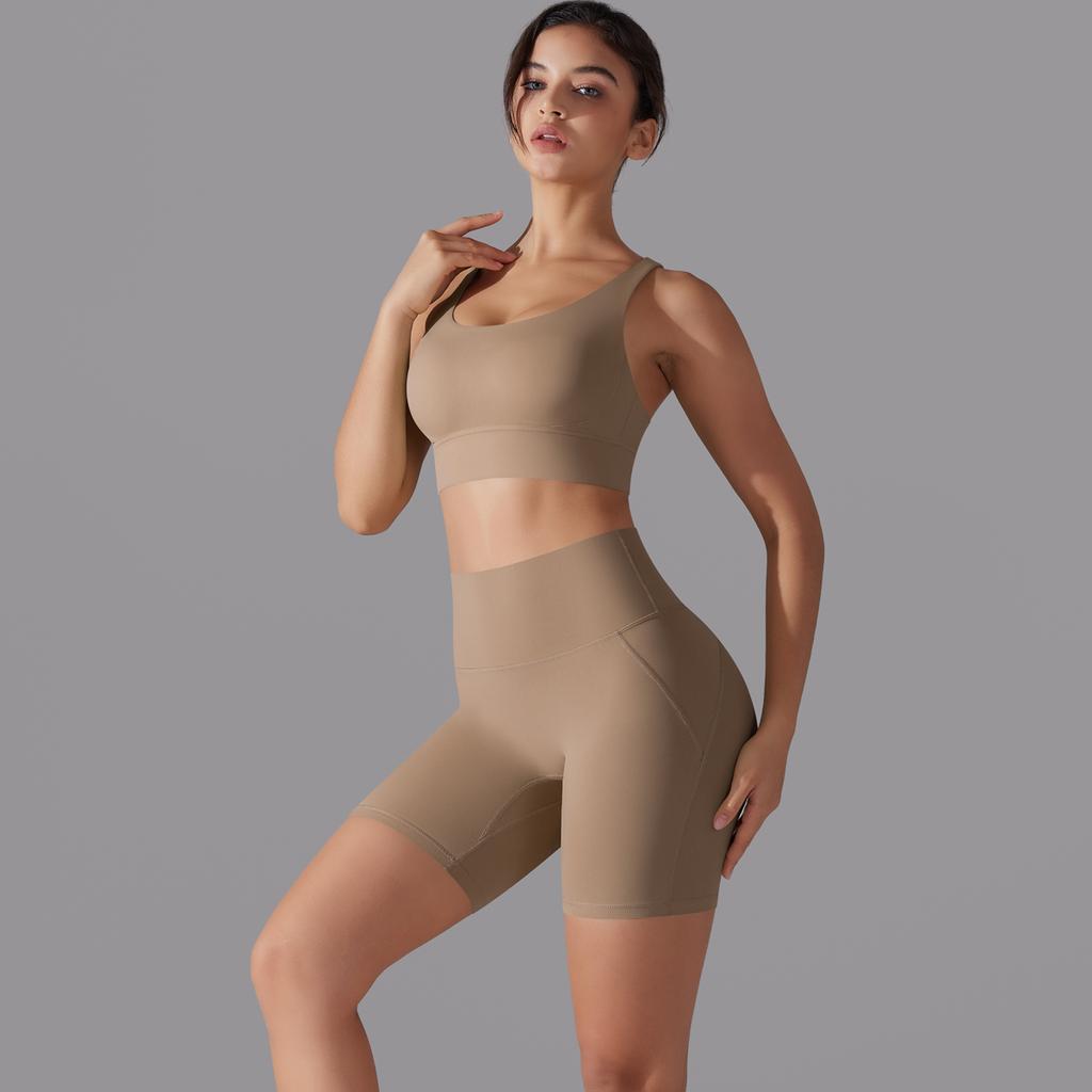 Auroth Women Back Cross Yoga Set Gym Running Outfit High Waist Workout Shorts Beauty Back Vest Sportswear