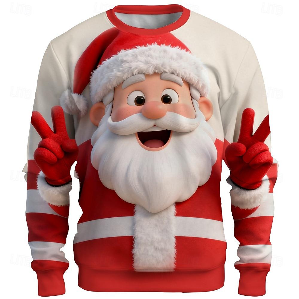 Autumn 3D Santa Clause Printed Sweatshirts Round Neck Fashionable Casual Sports Long Sleeved Christmas Clothing Men's Sweatshirts