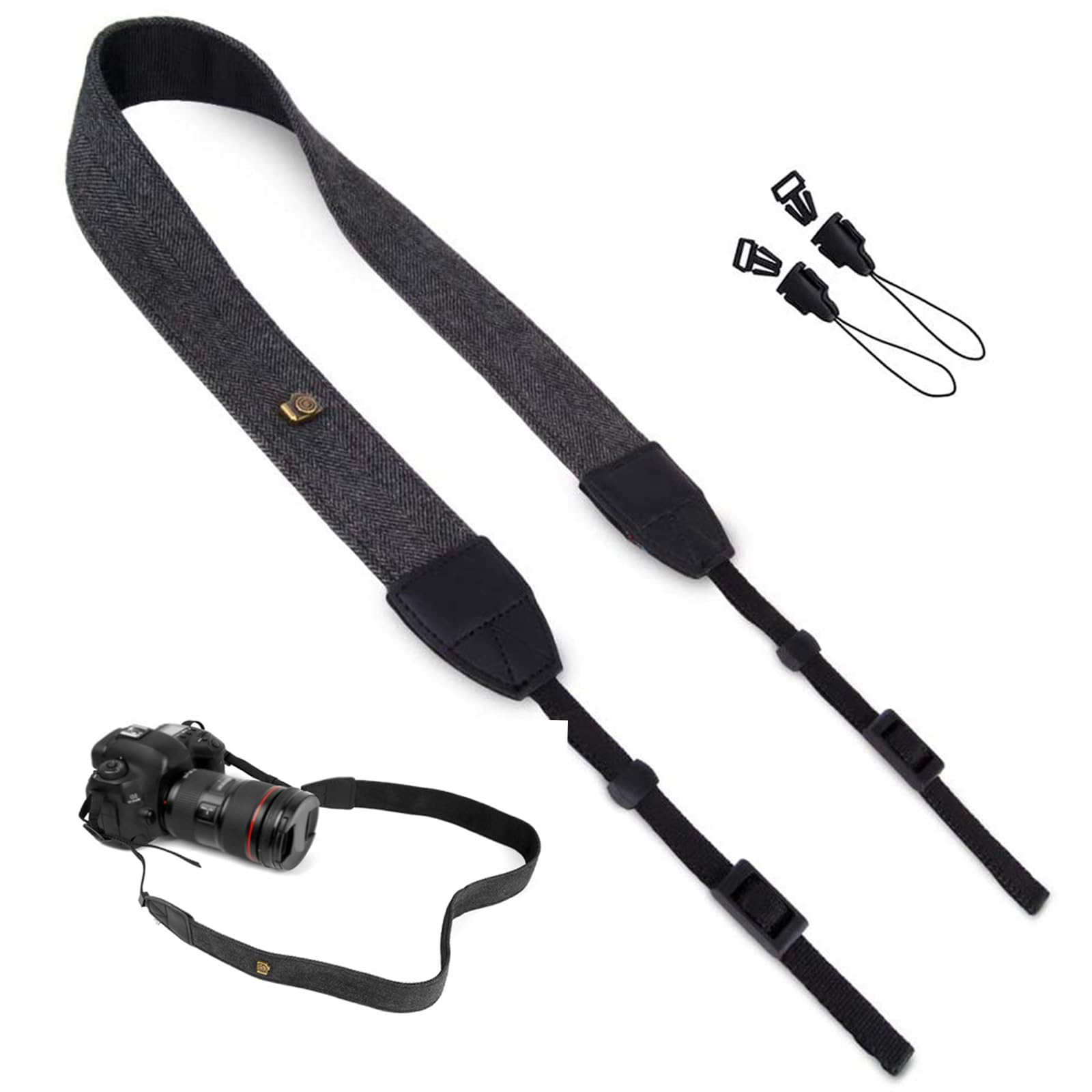 

DFsucces Camera Shoulder Neck Strap with Connection Adjustable for Compact Digital and More Adapter, Length, Non-Slip Series, SLRs, High-End Cameras, чорний