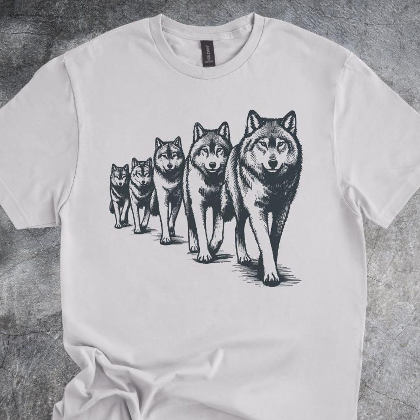 Wolf Pack Walking Wolves Graphic Tshirt Featuring Five Detailed Wolves Nature gray 130