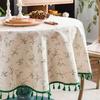 1pc Rustic Floral Tassel Tablecloth - Black & White French Country Design, Round Adhesive Table Cover for Valentine’s Day, Small Round Tables