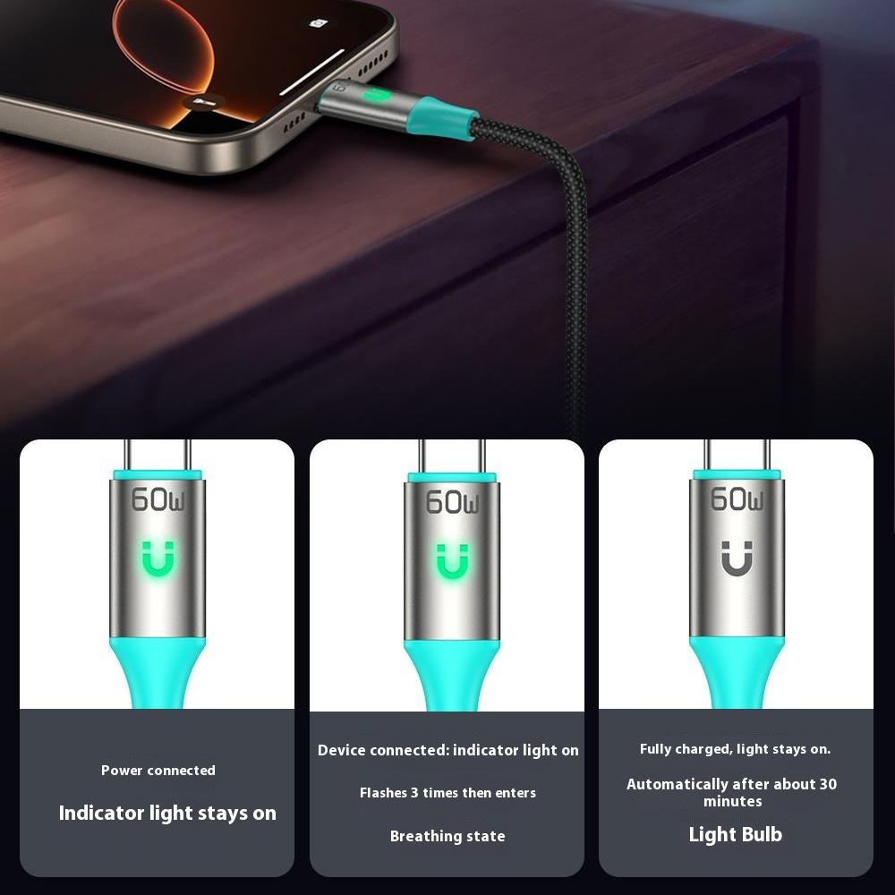 TOTU CB-22-CC 120cm USB-C To USB-C Data Cable 60W Fast Charging Smart Auto Disconnect Braided Cord