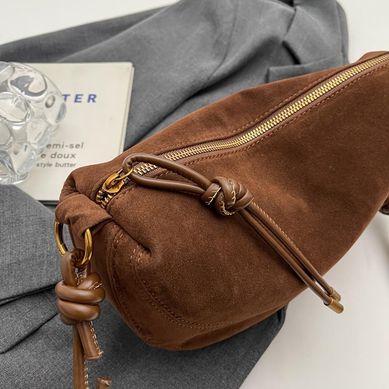 Women'S Retro Underarm Dinner Satchel Plush Frosted Casual Crossbody Bag Creative Shoulder Dumpling Bag Adjustable Shoulder Strap Waterproof Handbag