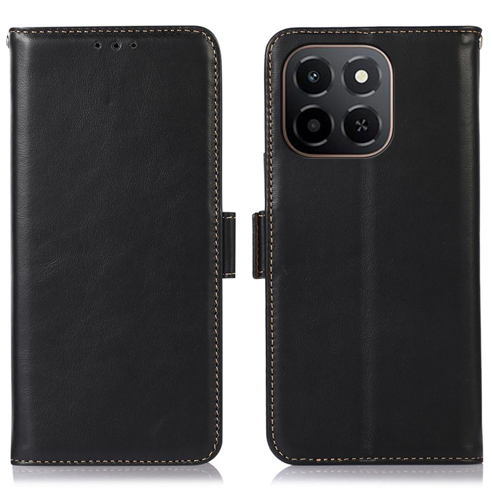 

For Honor X6c 4G Case RFID Blocking Genuine Cow Leather Wallet Phone Cover Black