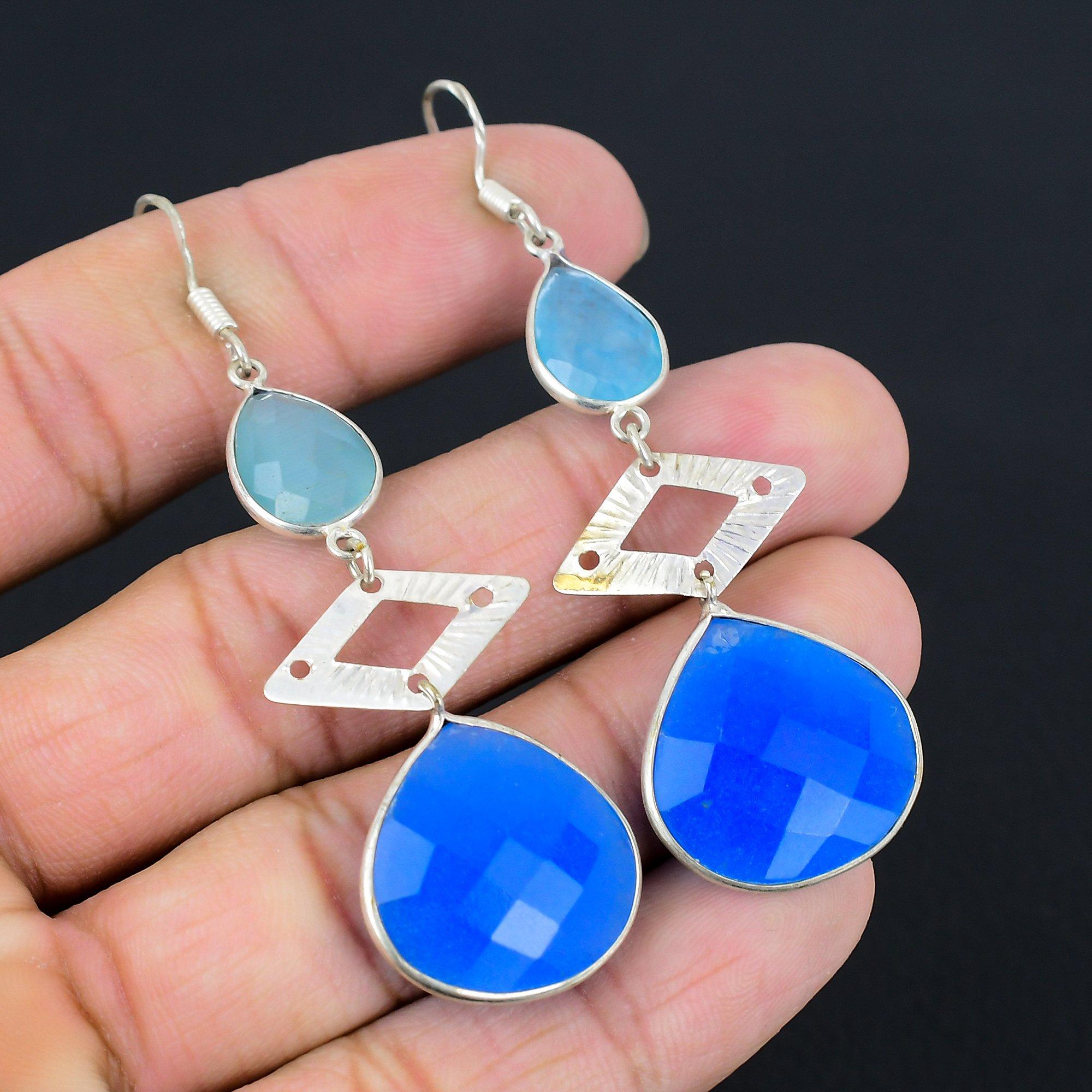 

Серьги-крючки из стерлингового серебра 925 пробы с подвесками из камня синего сапфира