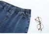 Spring 2022 Plus Size High Waist Rhinestone Embellished Denim Cropped Pants for Women