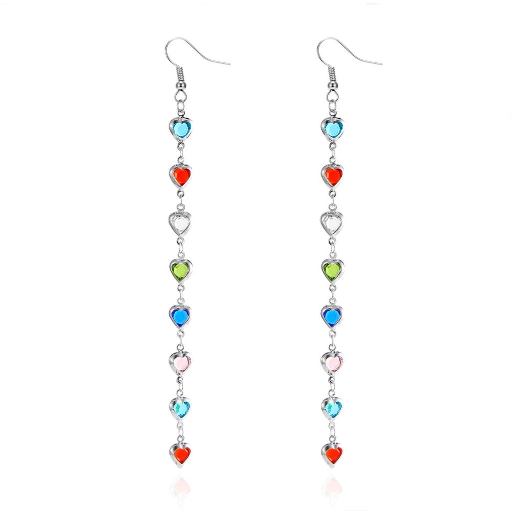 Multicolor Imitation Artificial Crystal Drop Earring for Women Exquisite Round Heart Long Ear Line Earring Wedding Party Jewelry