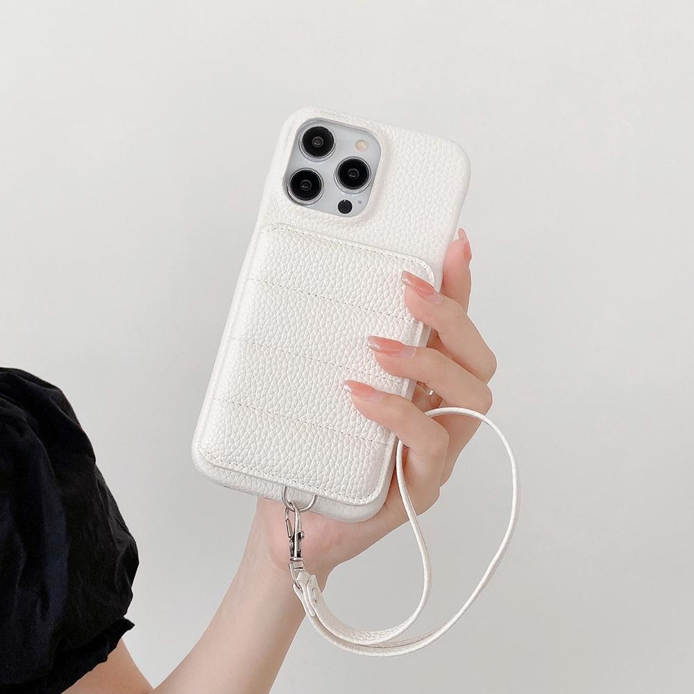 For iPhone 14 Pro Max Case Card Slots Kickstand PU Leather+PET Phone Cover with Wrist Strap