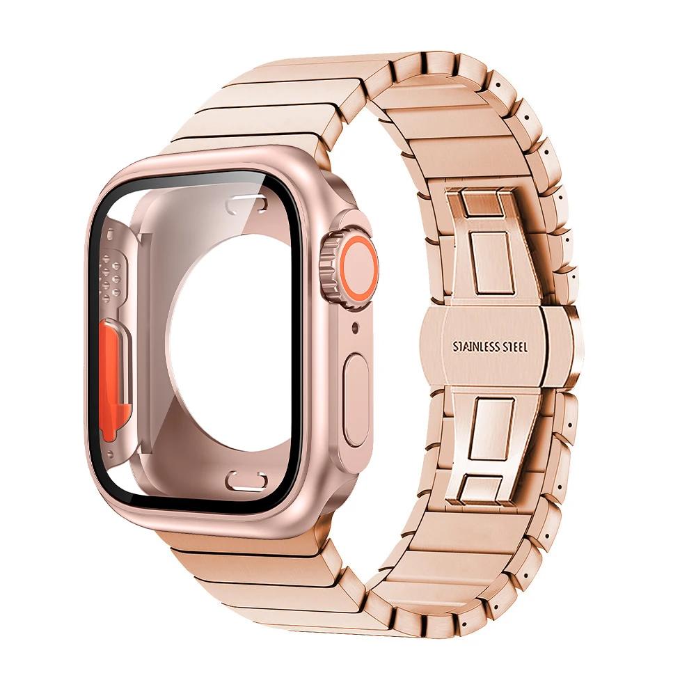 Strap+Case for Apple Watch Band 46mm 42mm 45 41 40 44mm Stainless Steel Bracelet  PC Cover for Iwatch Series11 10 9 8 7 6 SE 5 4