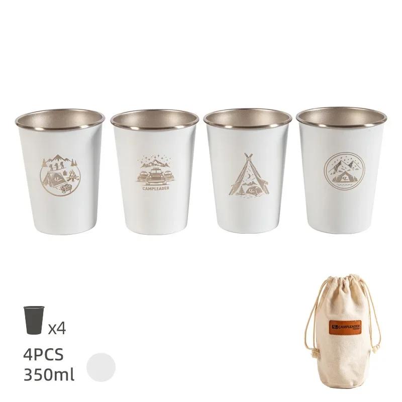 4Pcs/Set Outdoor Camping 304 Stainlesssteel Beer Cup Coffee Cup Mug with Storage Bag Silicone Cup Sleeve Original Mugs Tableware