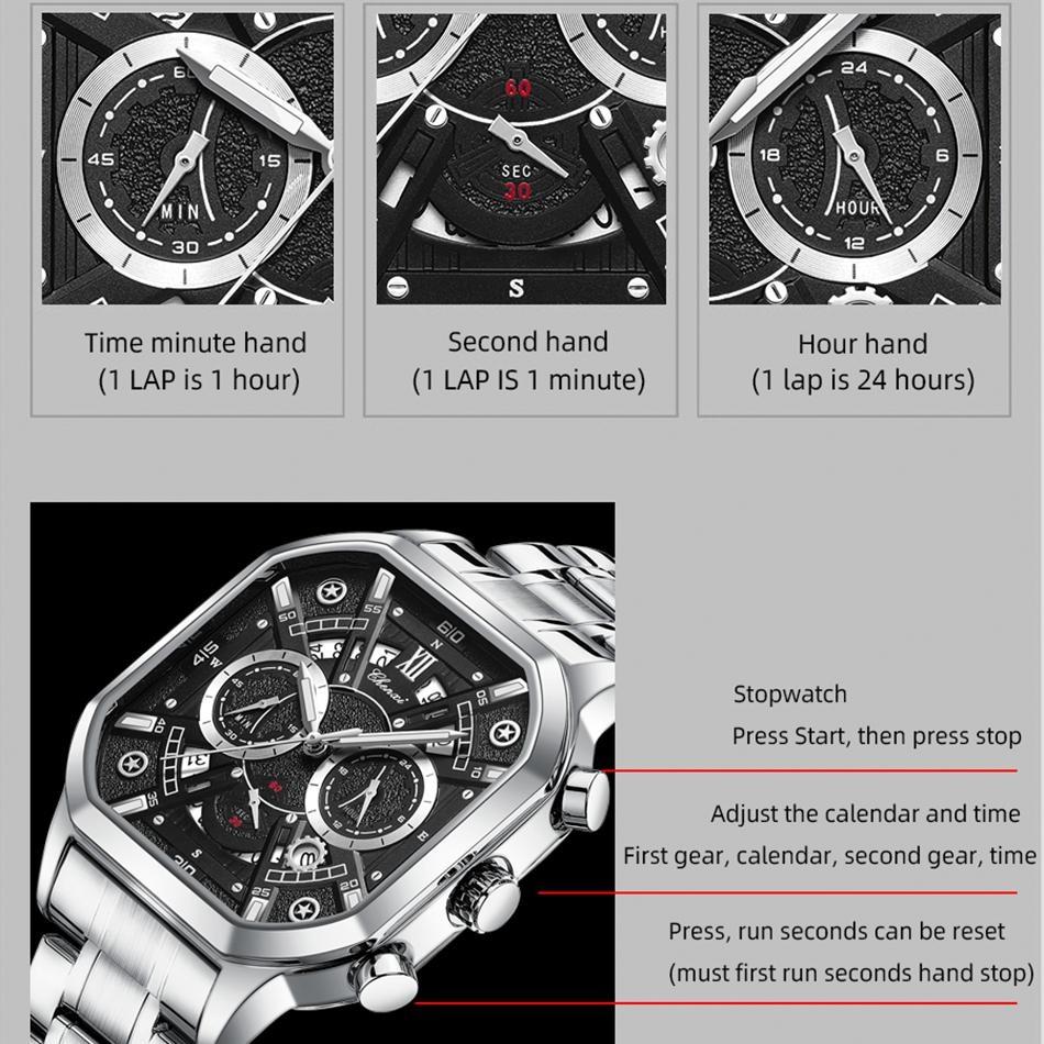 CHENXI Men Multifunction Quartz Watches Chronograph Waterproof Fashion Calendar Men's Luminous Watch
