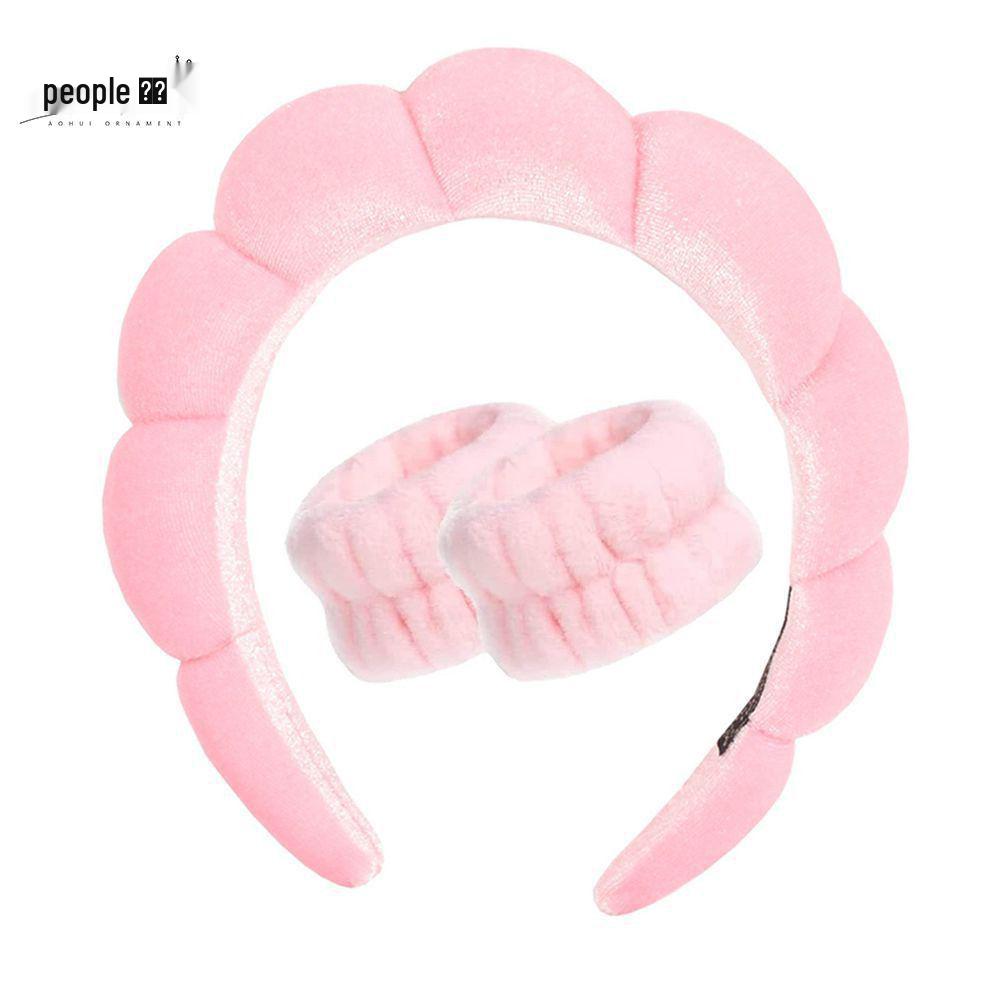 Gold Velvet Spa Headband & Wristband Set for Face Washing & Makeup