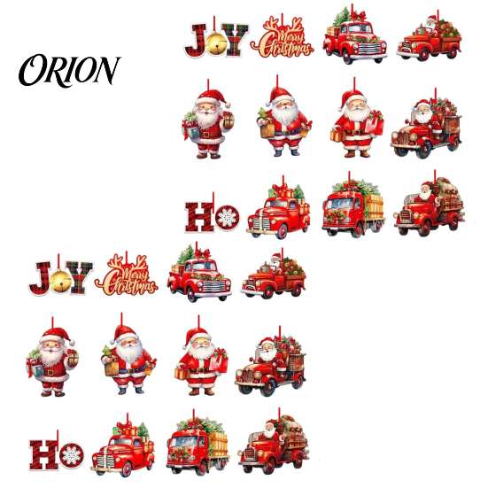 Festive Home Accents 12/24/36Pcs Christmas Wooden Ornaments, Santa Claus Red Truck Hanging Decorations with Rope, Reusable Seasonal Decor Xmas